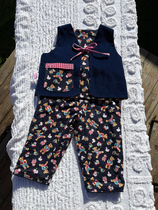 Navy Corduroy and Teddy Bears Matching Reversible Set (1-2 Years)