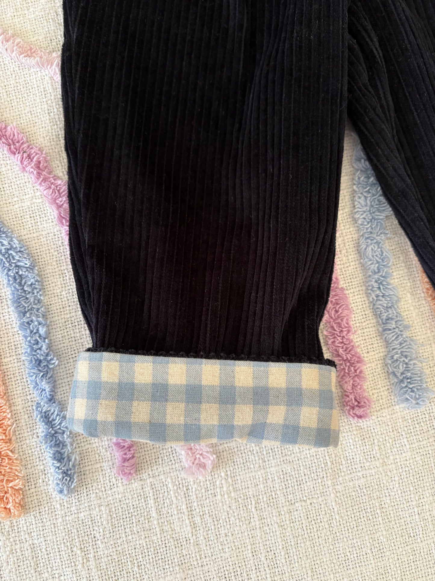 Navy Corduroy with Gingham Cuff - Size 1