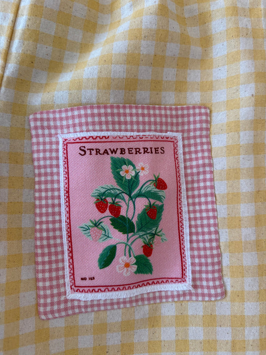 Organic Cotton Yellow Gingham with Strawberry Seeds Pocket - size 3