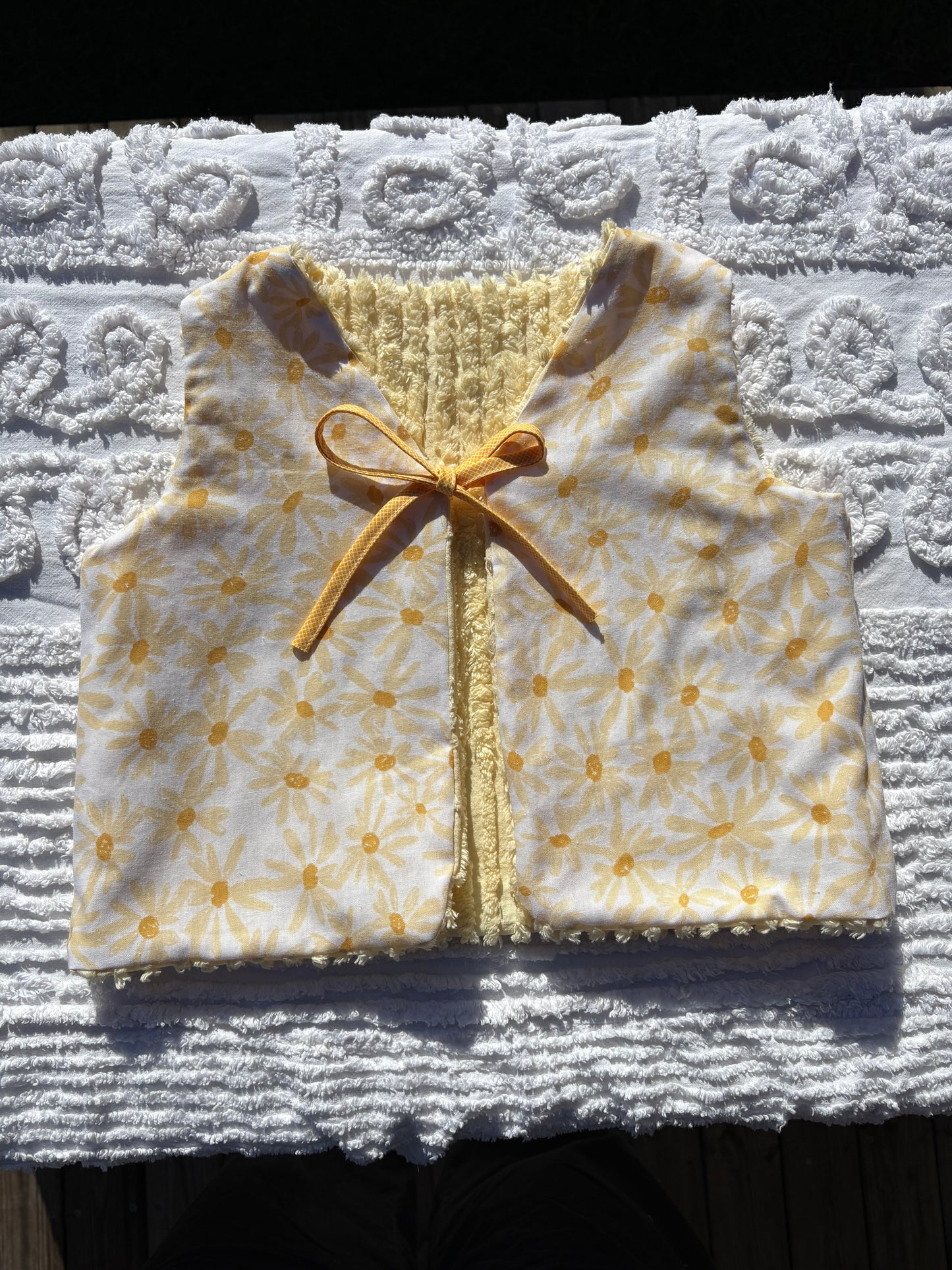 Reversible Butter Yellow Chenille Vest with Floral Lining (4-5 Years)