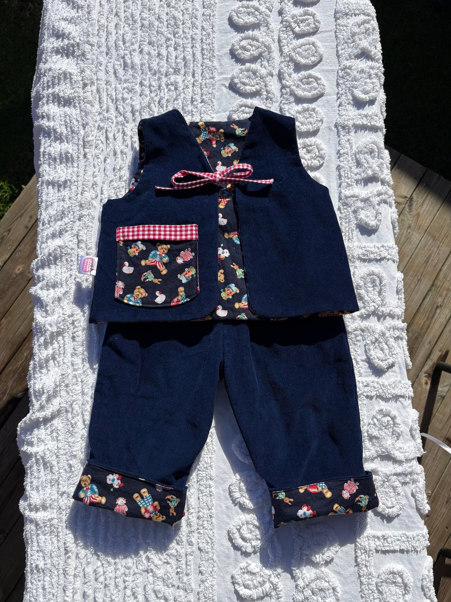 Navy Corduroy and Teddy Bears Matching Reversible Set (1-2 Years)