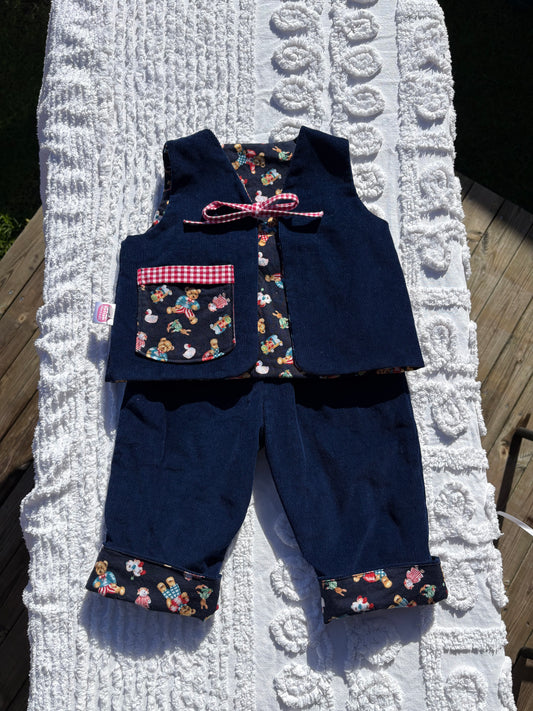 Navy Corduroy and Teddy Bears Matching Reversible Set (1-2 Years)