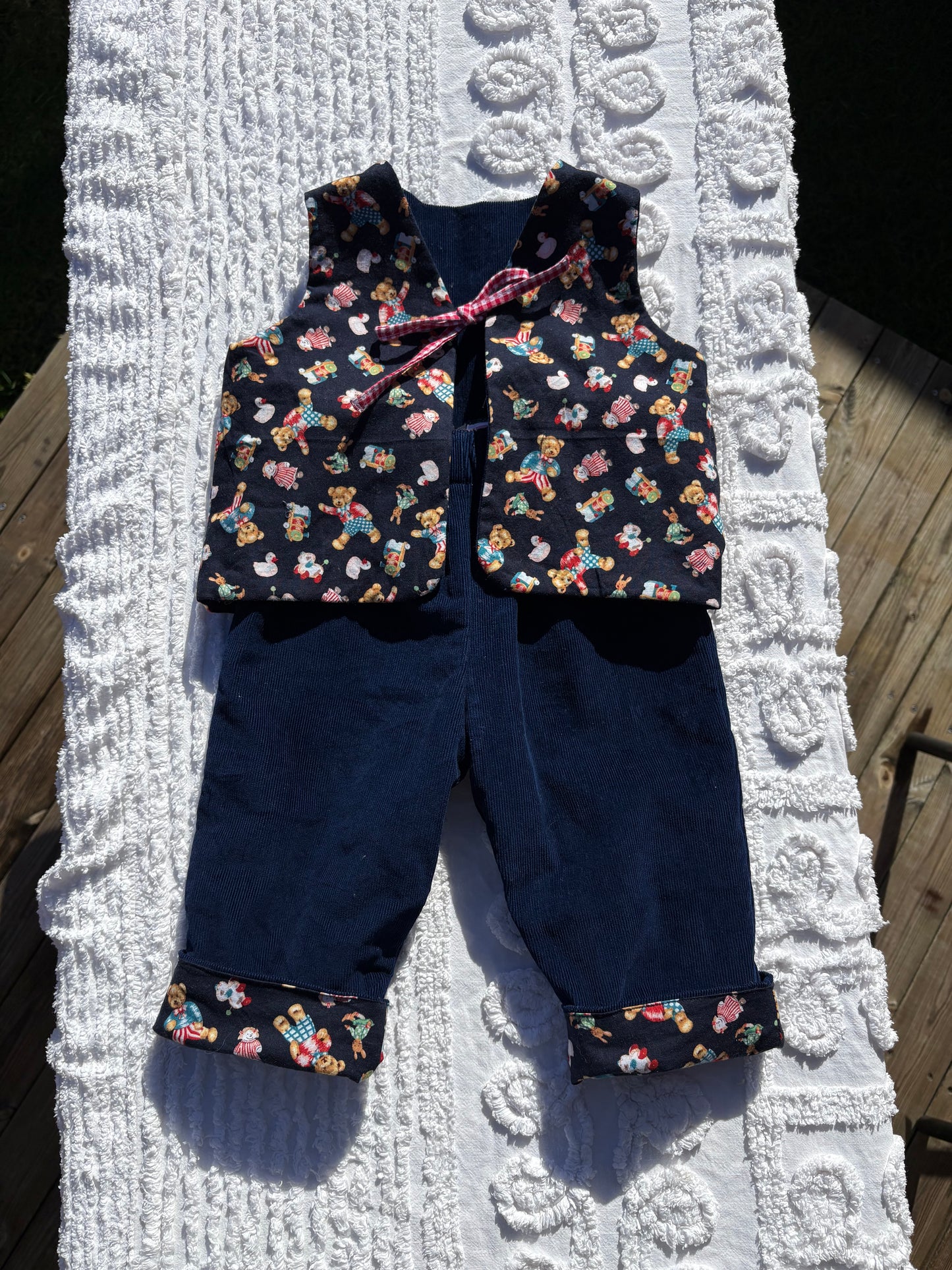 Navy Corduroy and Teddy Bears Matching Reversible Set (1-2 Years)