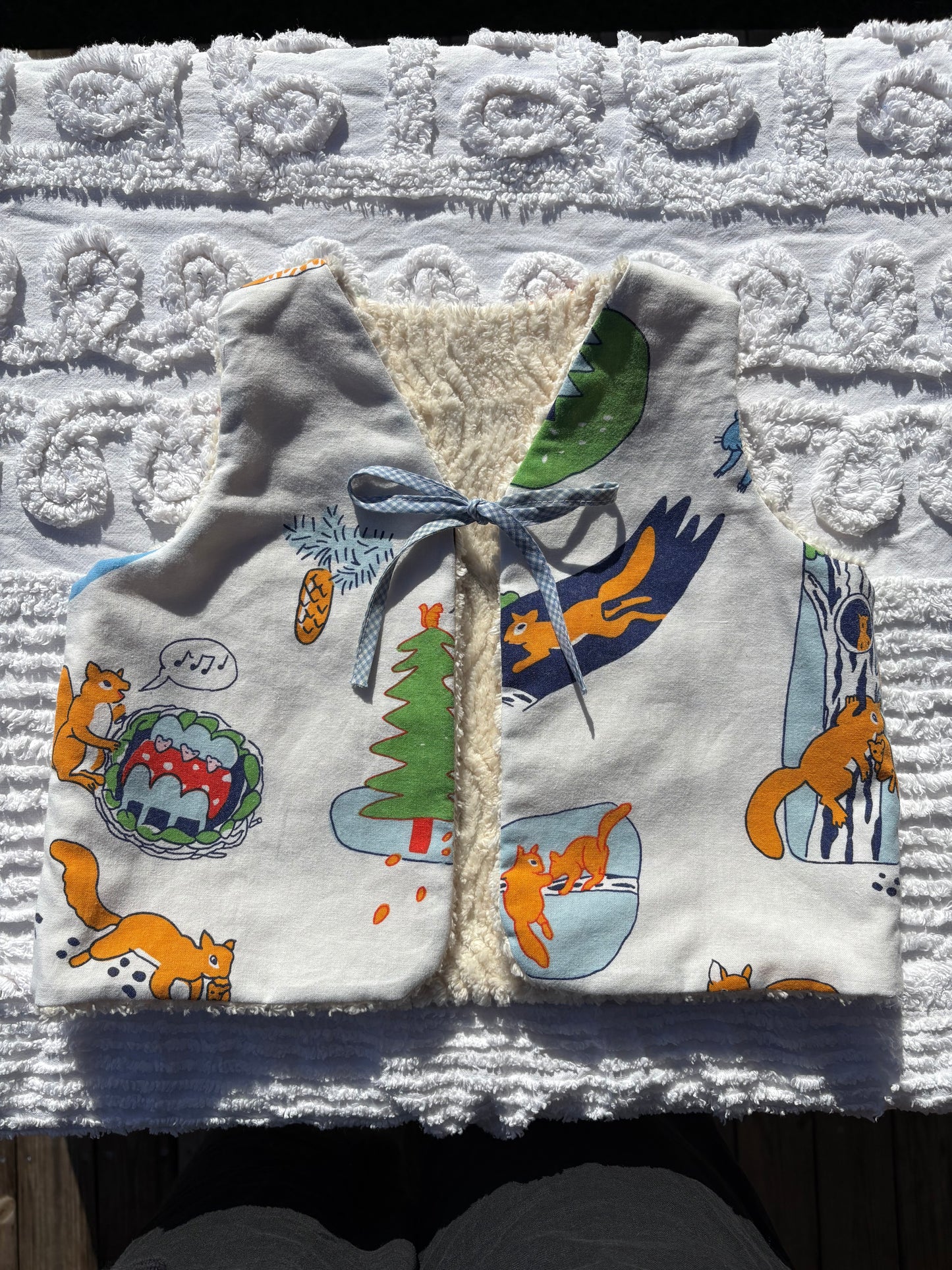 Reversible Cream Chenille Vest with Retro Lining (2-3 Years)