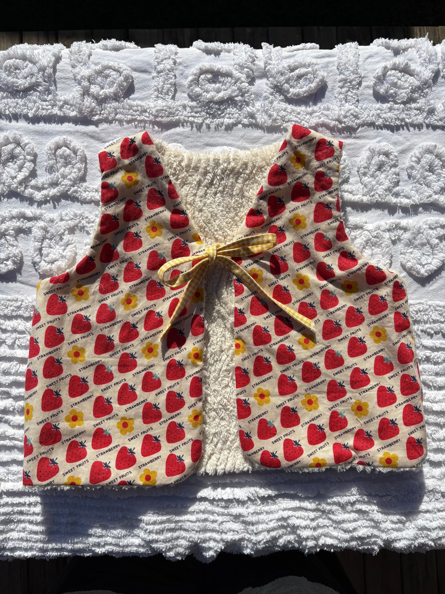 Reversible Cream Chenille Vest with Strawberry Lining (2-3 Years)