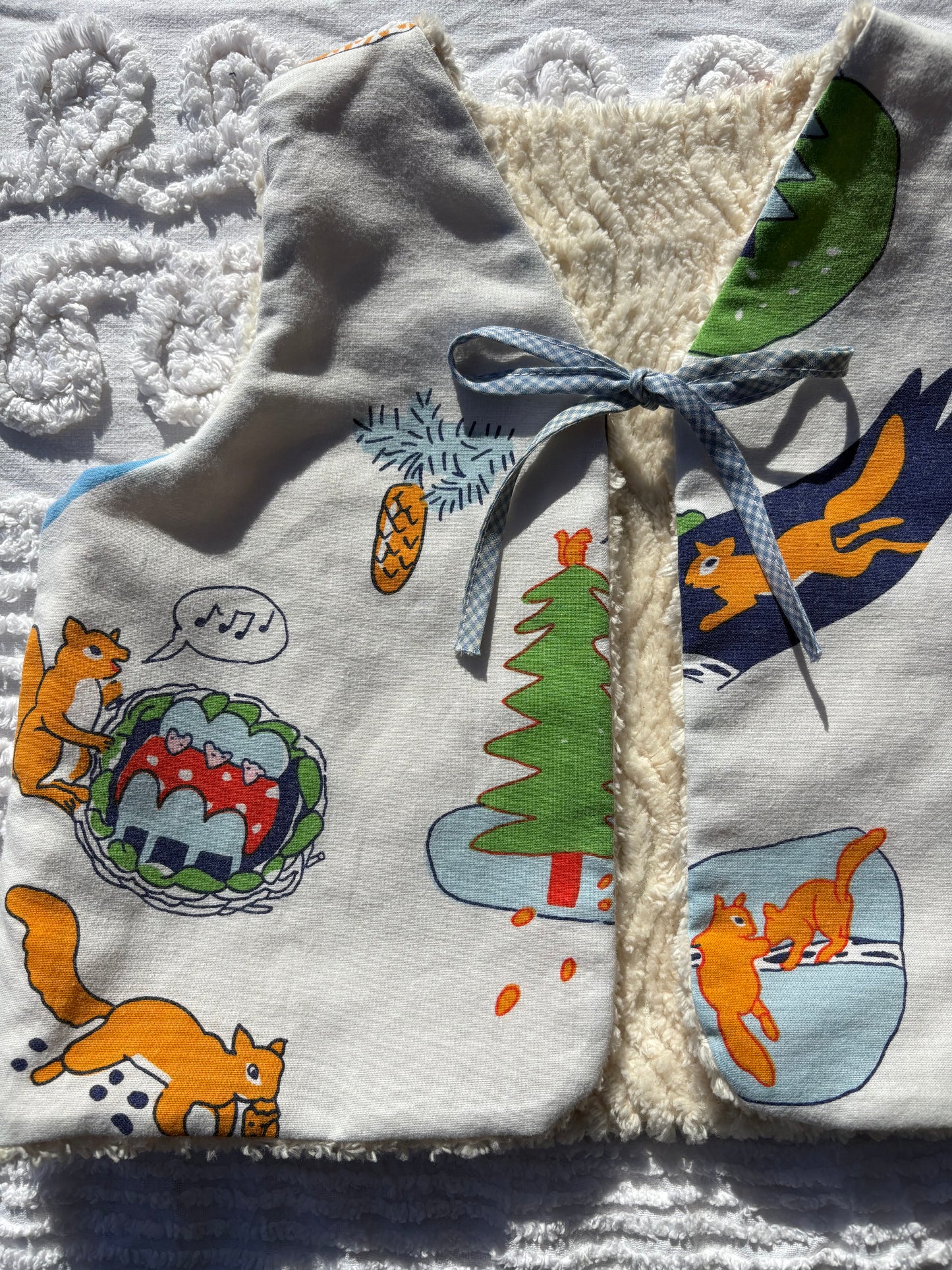Reversible Cream Chenille Vest with Retro Lining (2-3 Years)