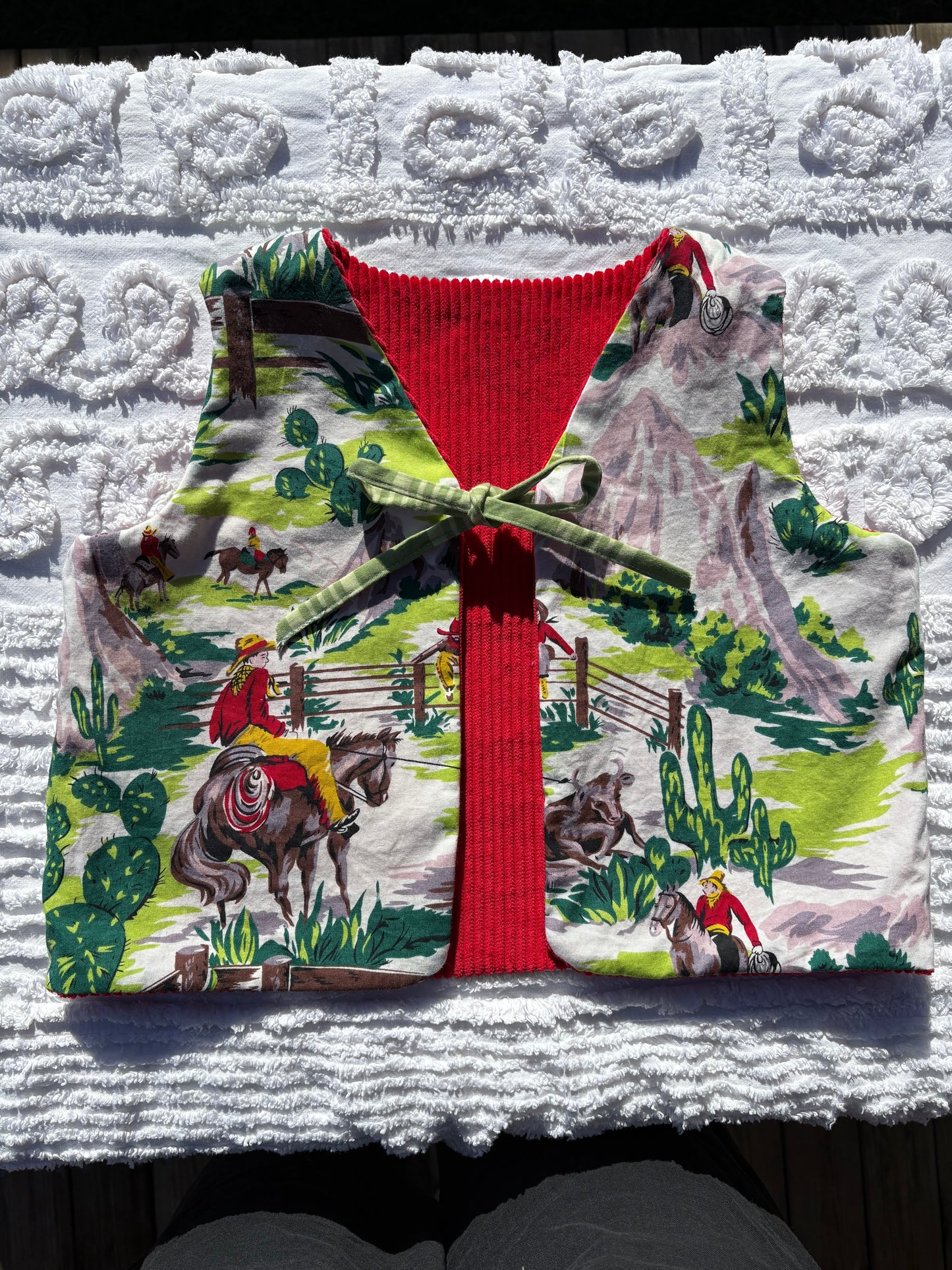 Reversible Red Corduroy with Western Print and Pocket (3-4 Years)