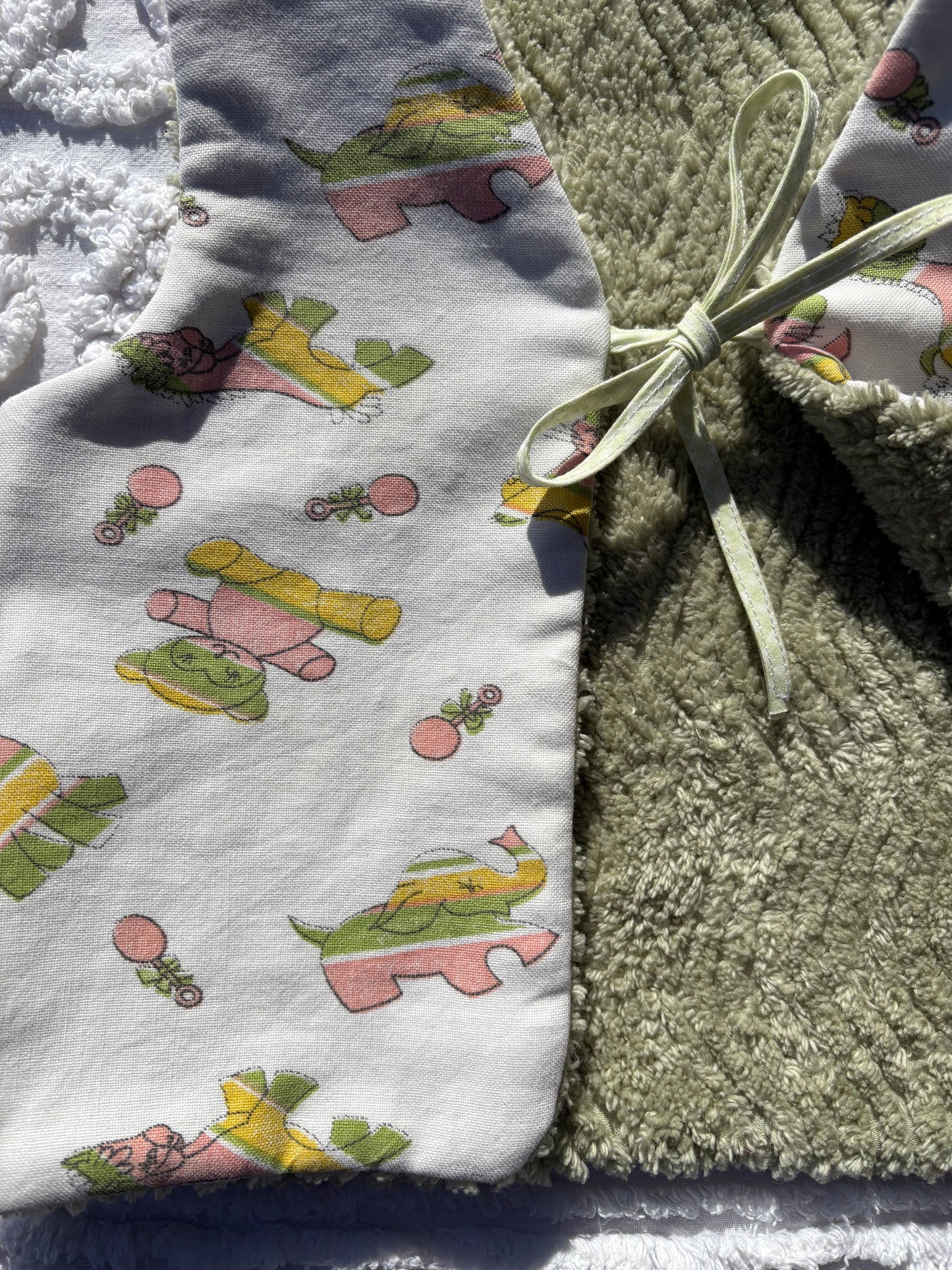 Reversible Green Chenille Vest with Vintage Lining (1-2 Years)