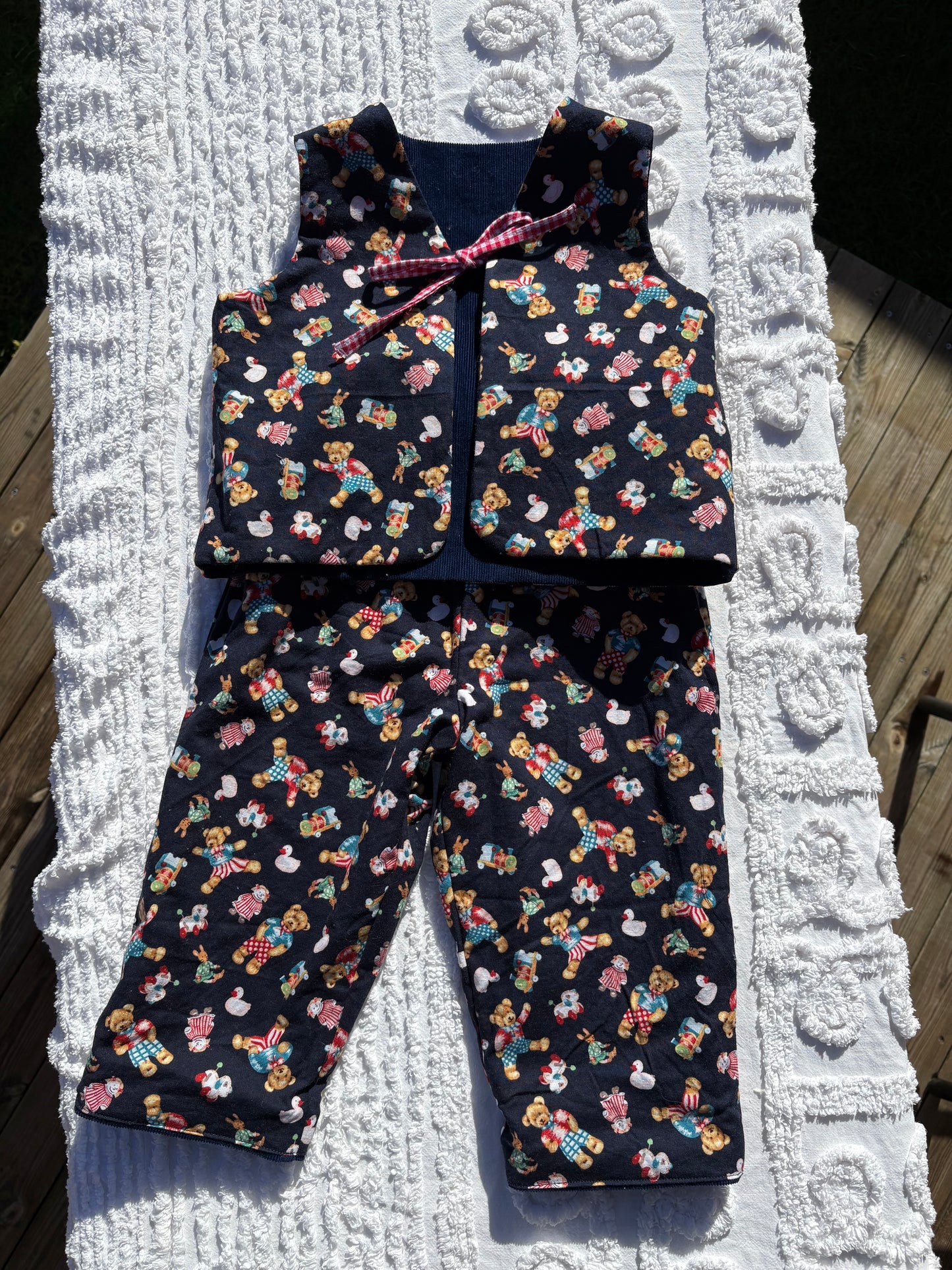 Navy Corduroy and Teddy Bears Matching Reversible Set (1-2 Years)