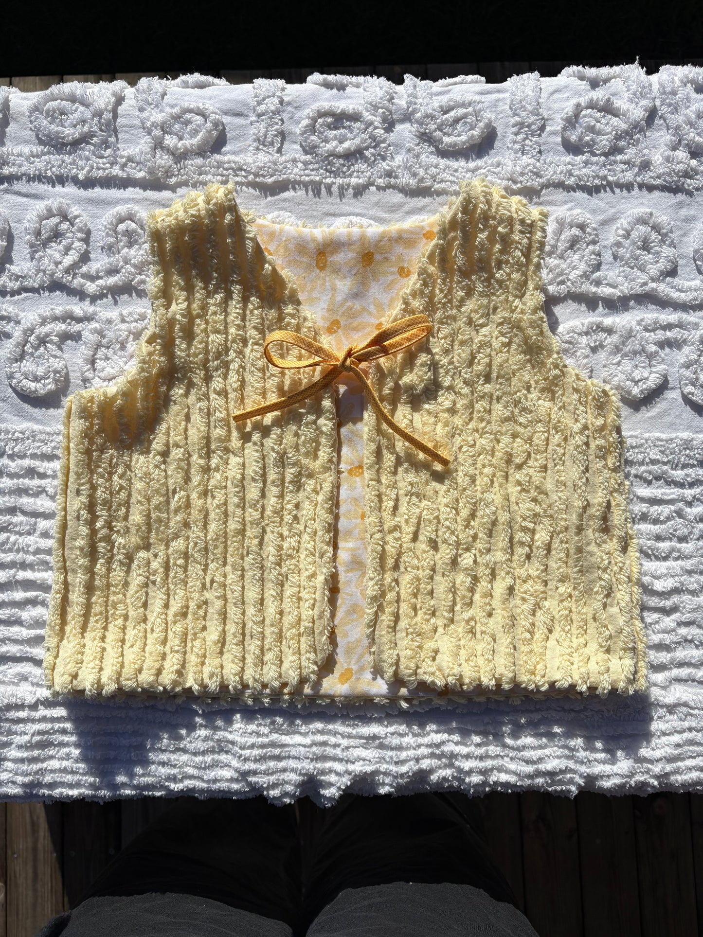 Reversible Butter Yellow Chenille Vest with Floral Lining (4-5 Years)