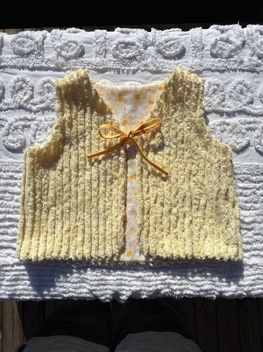 Reversible Butter Yellow Chenille Vest with Floral Lining (4-5 Years)