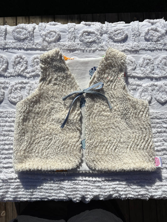 Reversible Cream Chenille Vest with Retro Lining (2-3 Years)