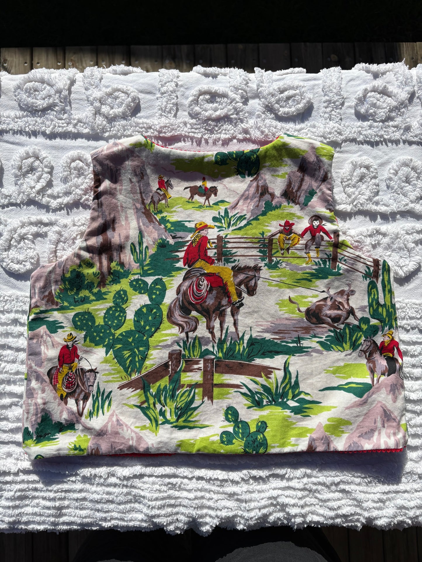 Reversible Red Corduroy with Western Print and Pocket (3-4 Years)