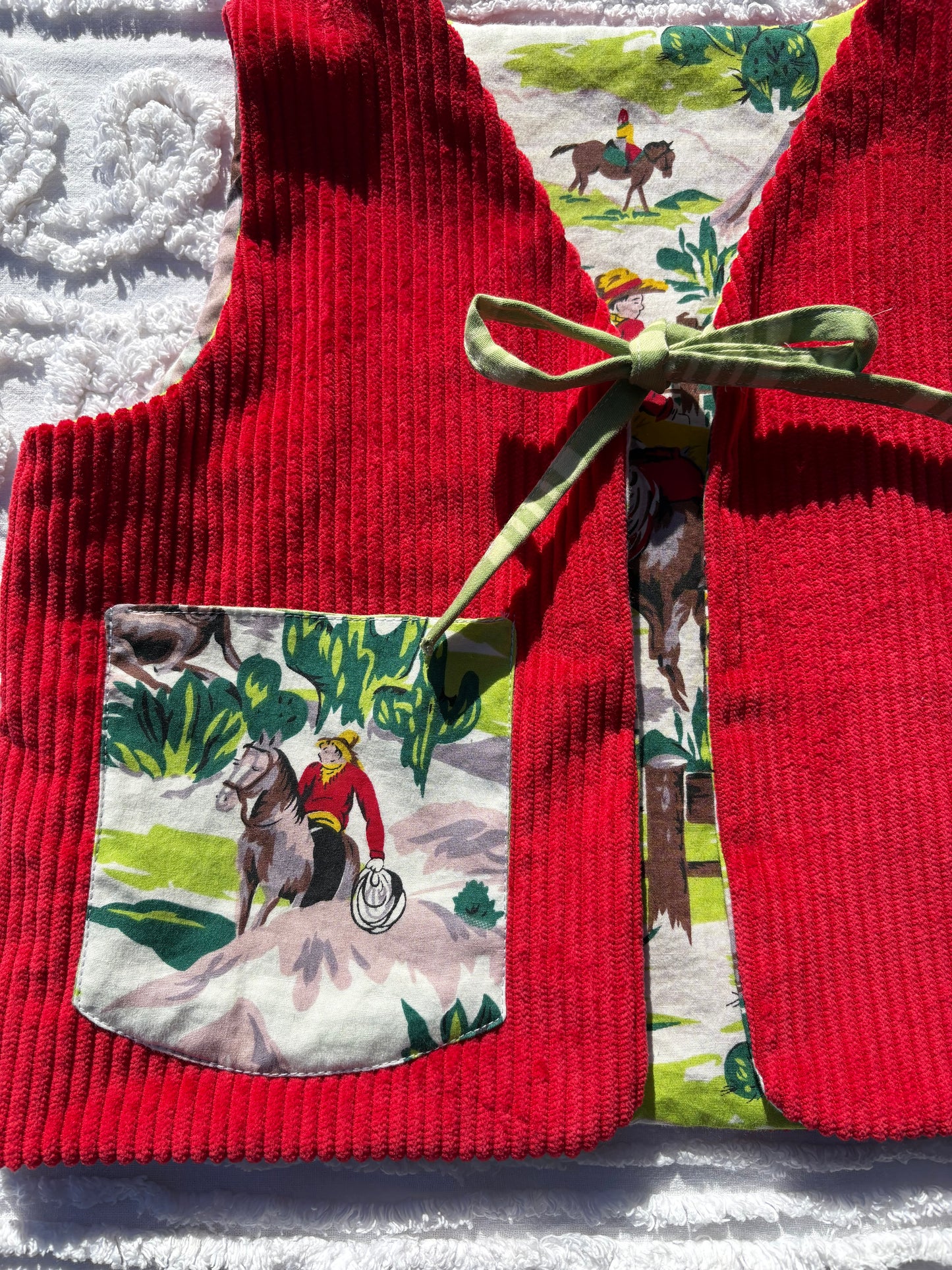 Reversible Red Corduroy with Western Print and Pocket (3-4 Years)