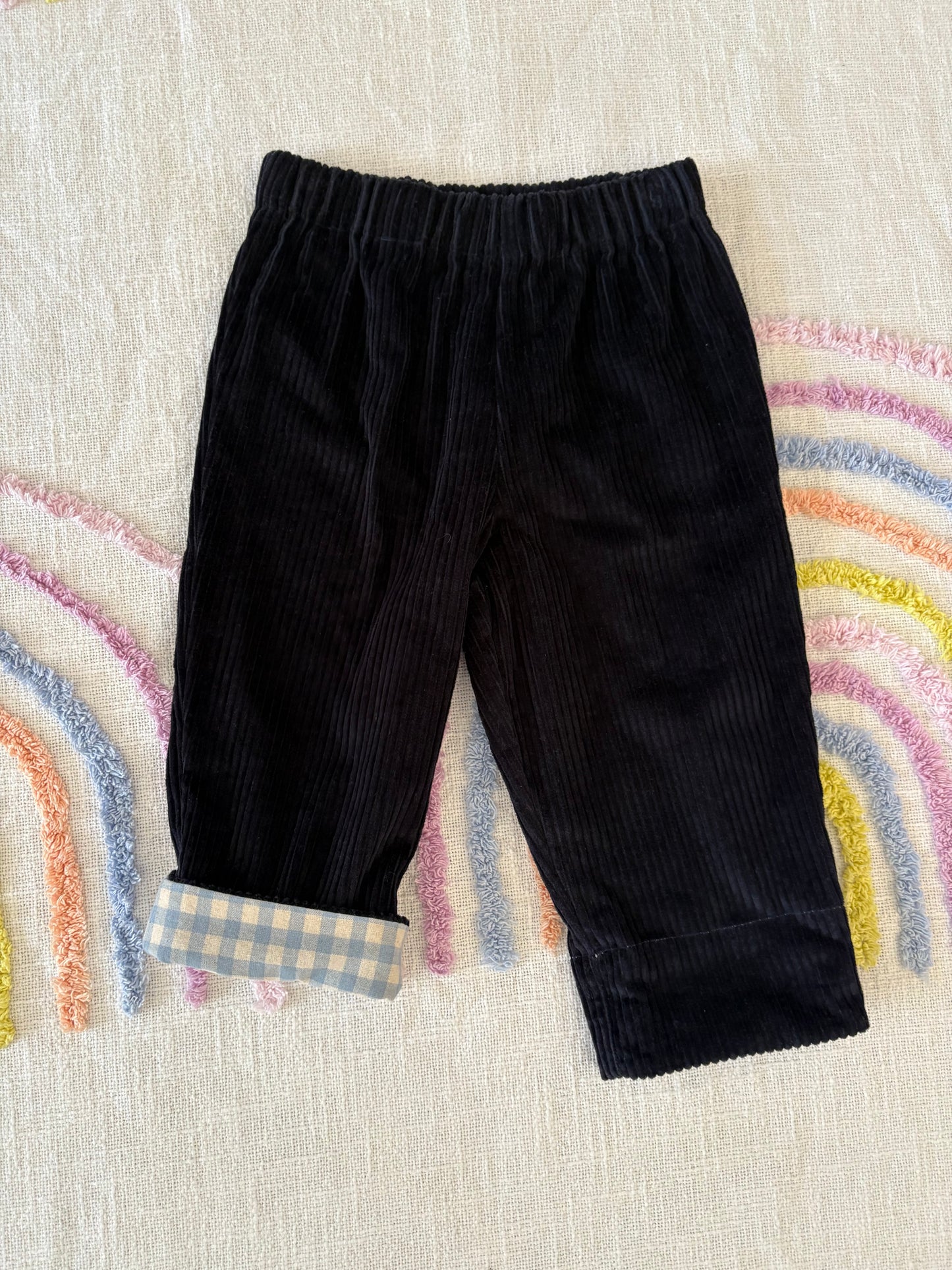 Navy Corduroy with Gingham Cuff - Size 1