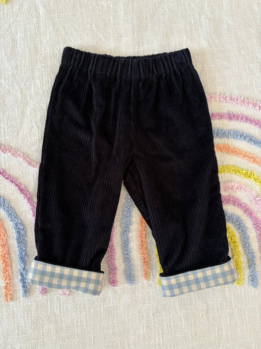 Navy Corduroy with Gingham Cuff - Size 1
