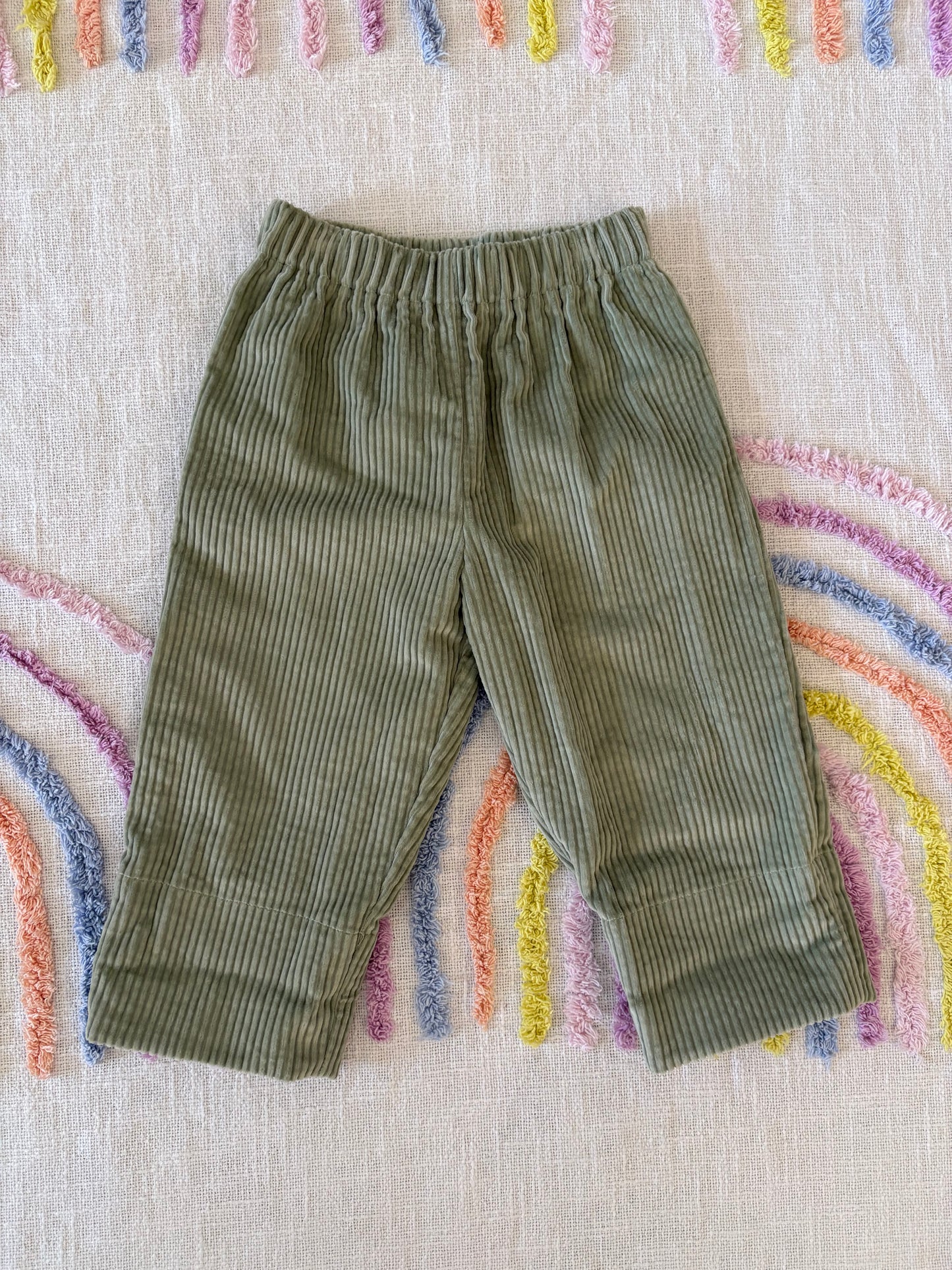 Green Corduroy Pants with Gnome Print Cuff - size 1