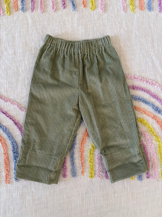 Green Corduroy Pants with Gnome Print Cuff - size 1