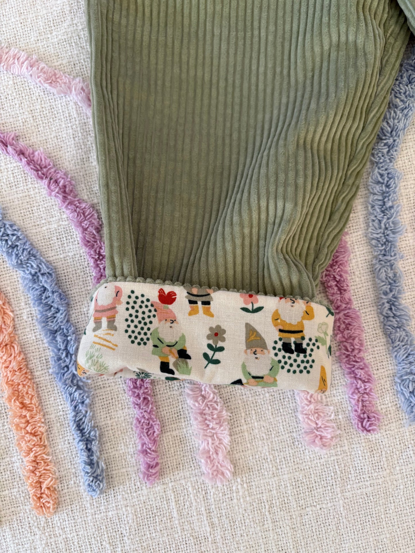 Green Corduroy Pants with Gnome Print Cuff - size 1