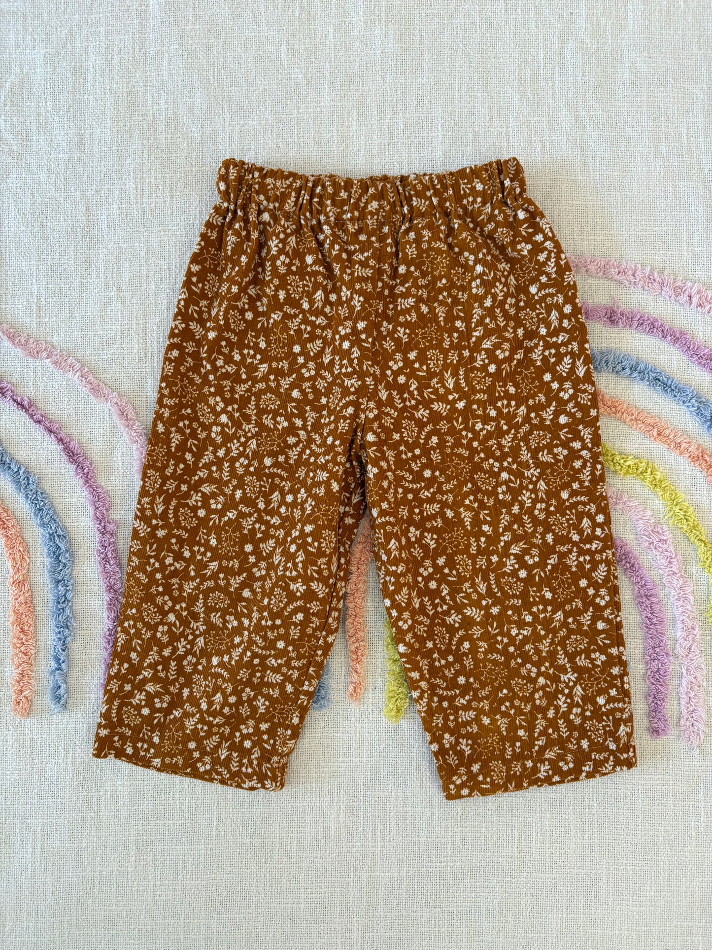 Mustard Floral Printed Corduroy Pants - Size 1