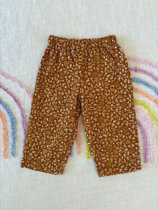 Mustard Floral Printed Corduroy Pants - Size 1