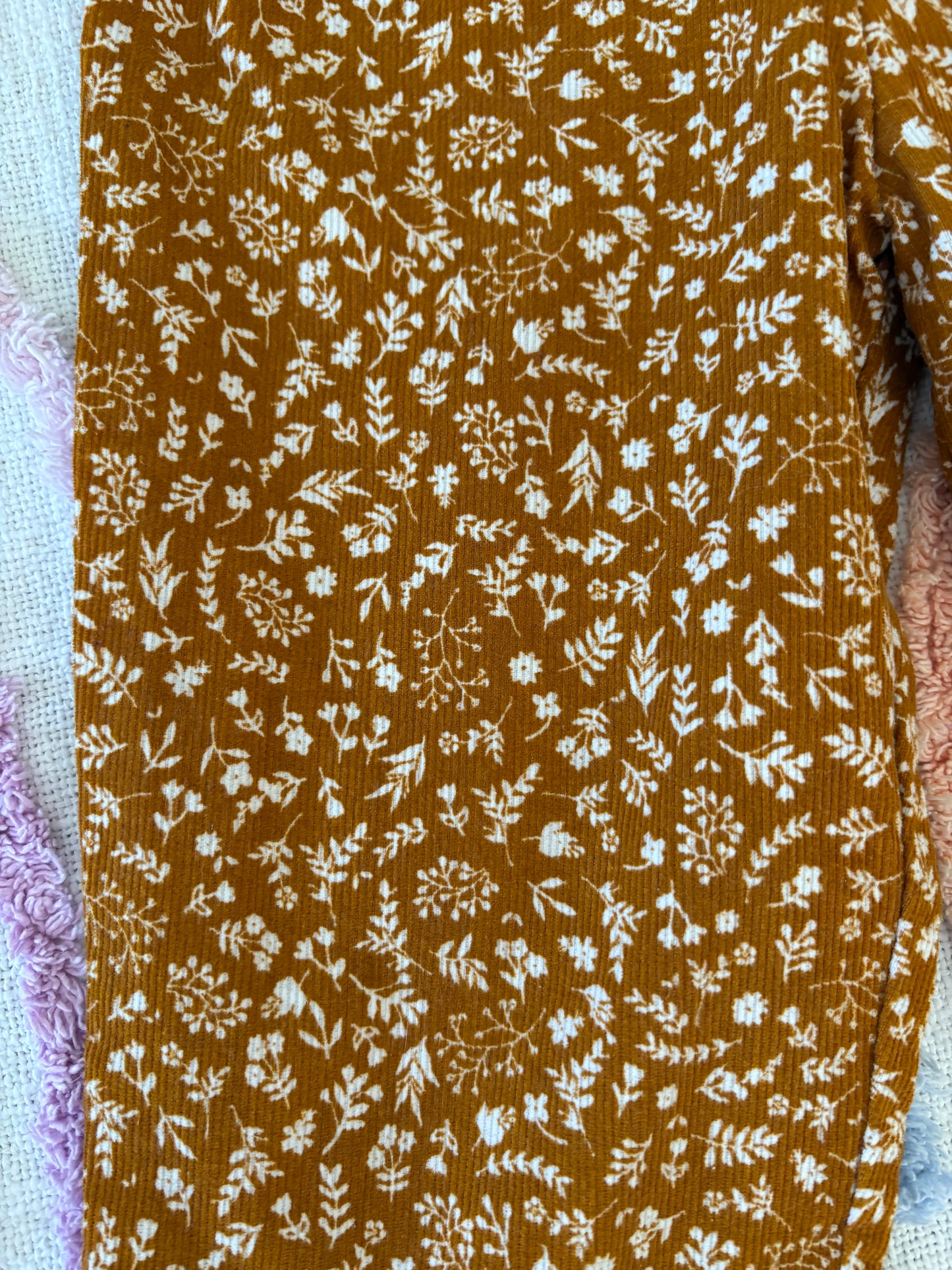 Mustard Floral Printed Corduroy Pants - Size 1