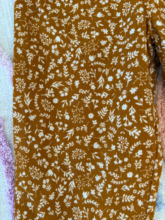 Mustard Floral Printed Corduroy Pants - Size 1