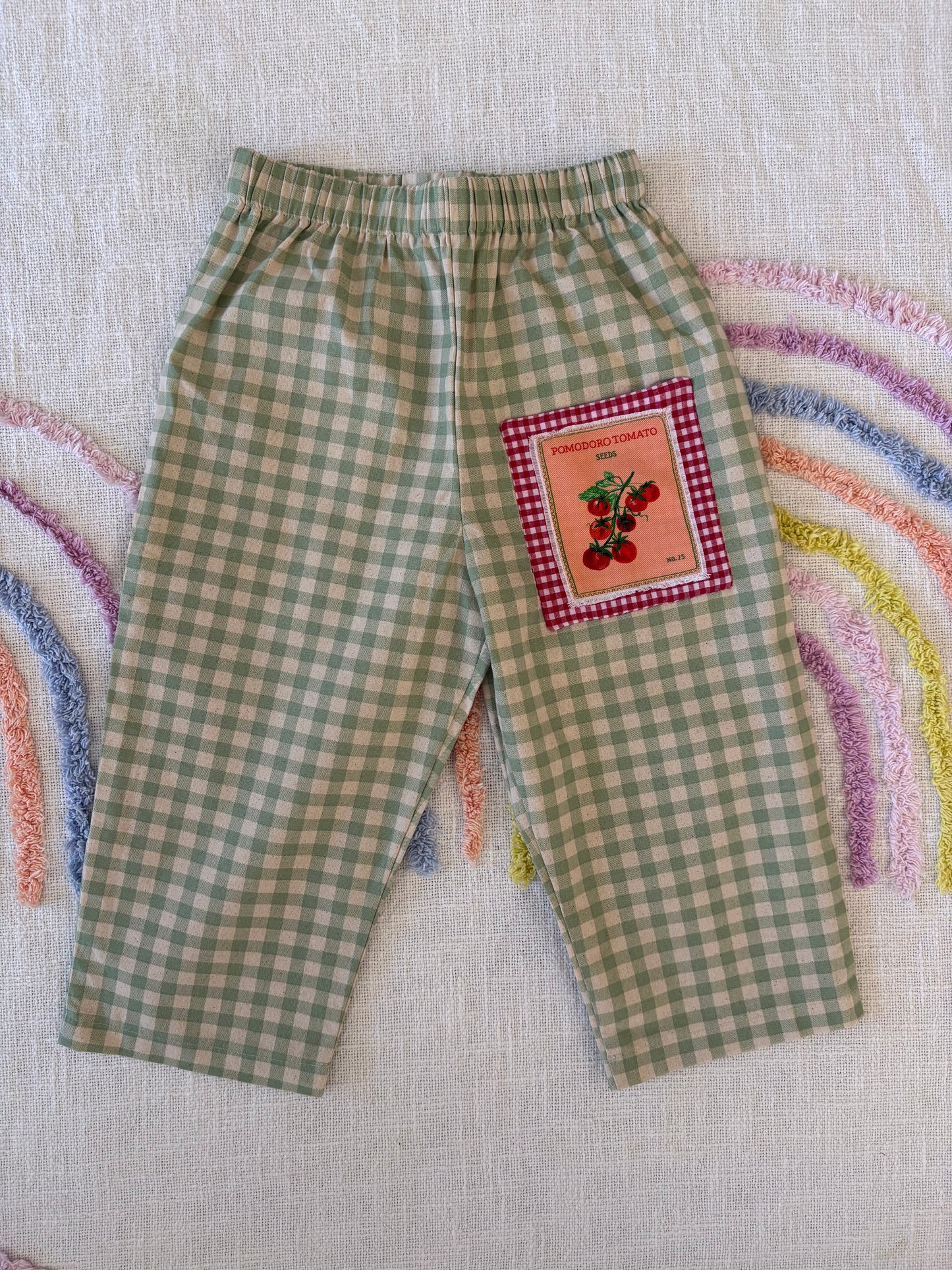 Tomato Seeds Organic Cotton Green Gingham Pants with Front Pocket- size 2