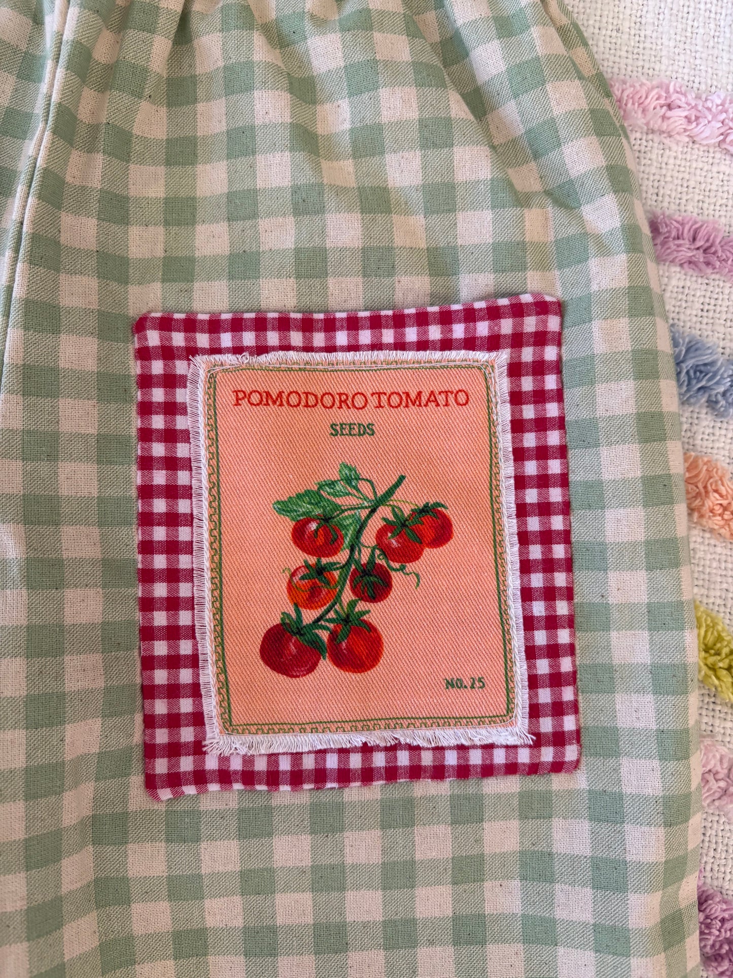 Tomato Seeds Organic Cotton Green Gingham Pants with Front Pocket- size 2