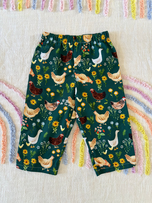 Chickens and Ducks Print Pants - size 2