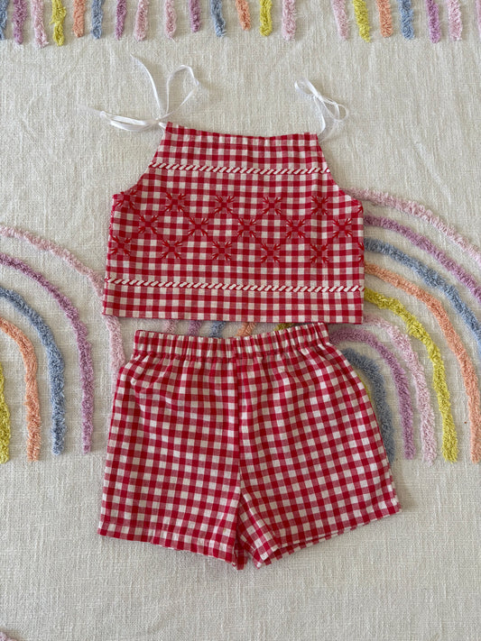 Red Gingham Matching set - Size 2