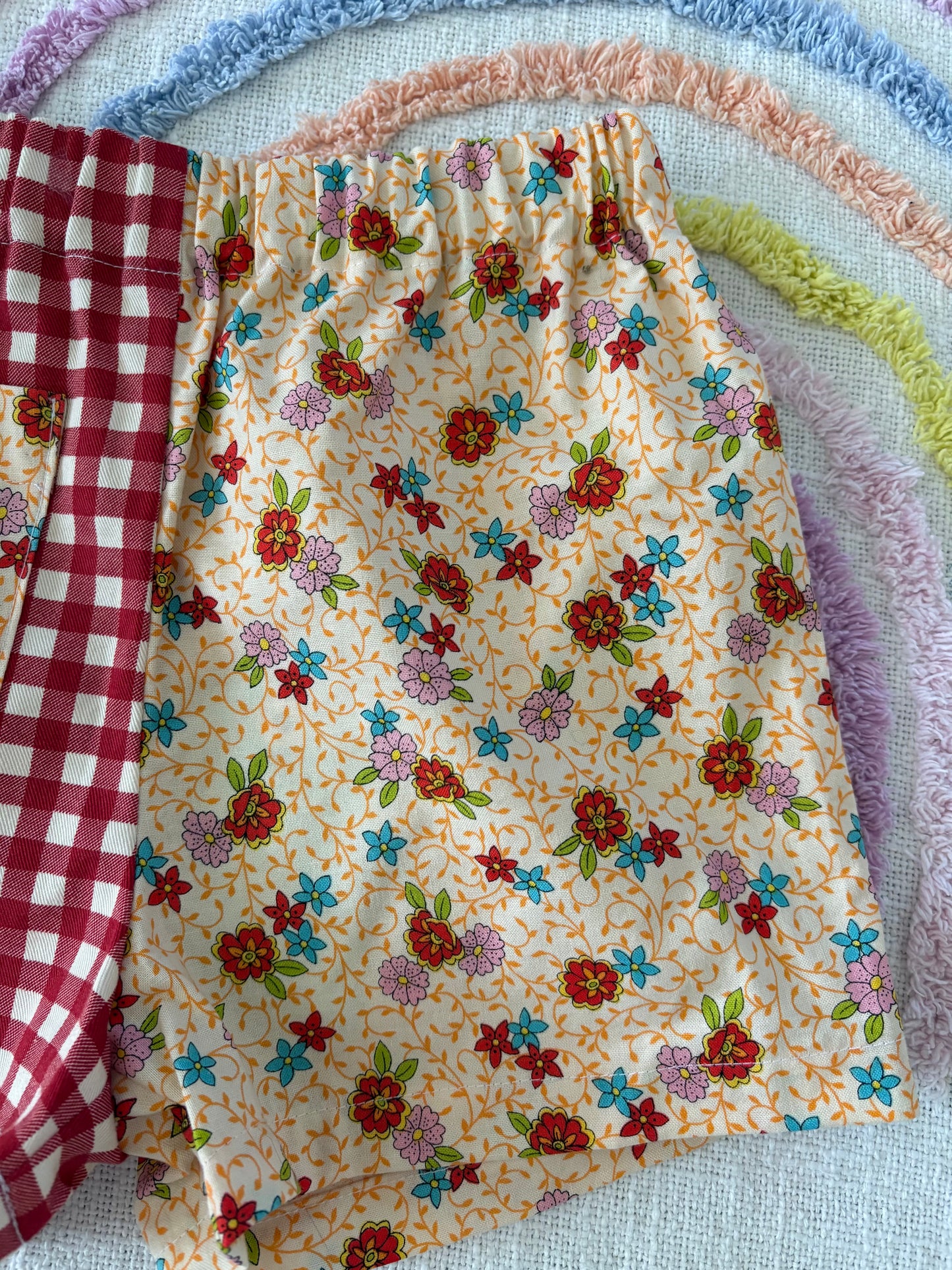 Red Gingham and Floral Mismatch Shorts - Size 3